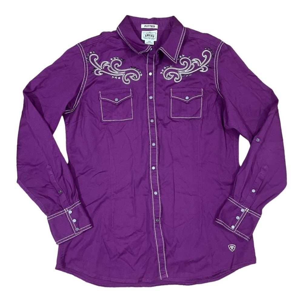 ARIAT shirt Large purple long sleeve snap front RLS